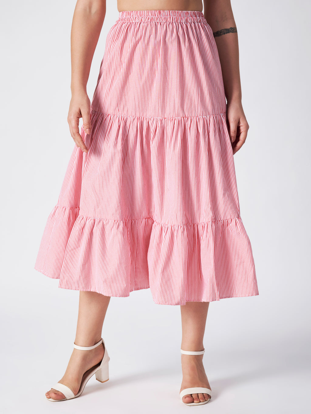 Candy Stripe  Cotton Midi Skirt