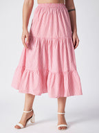 Candy Stripe  Cotton Midi Skirt