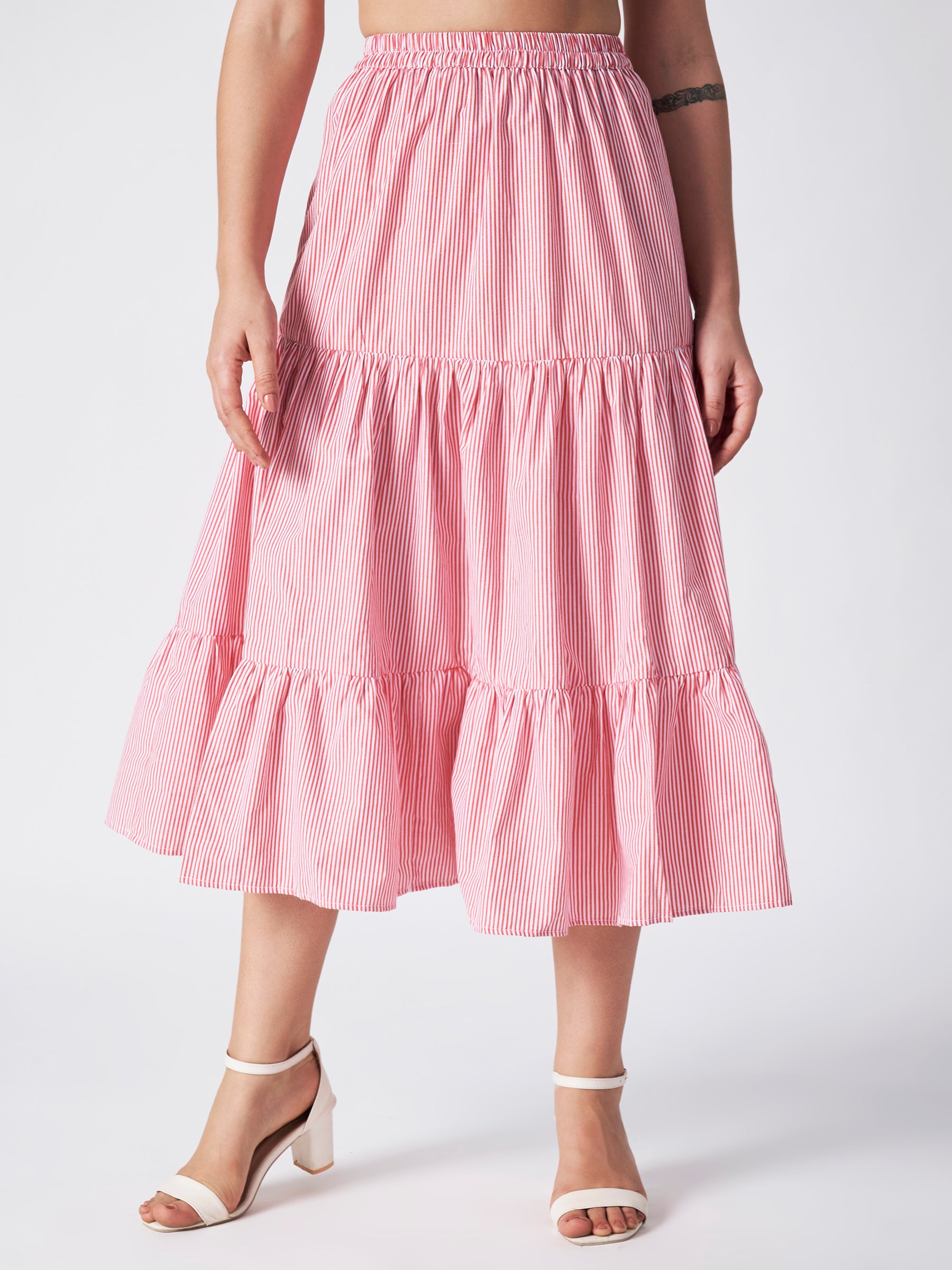 Candy Stripe  Cotton Midi Skirt