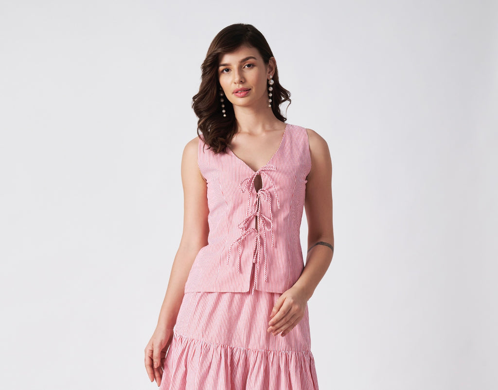 PINK PETAL TIE-FRONT TOP