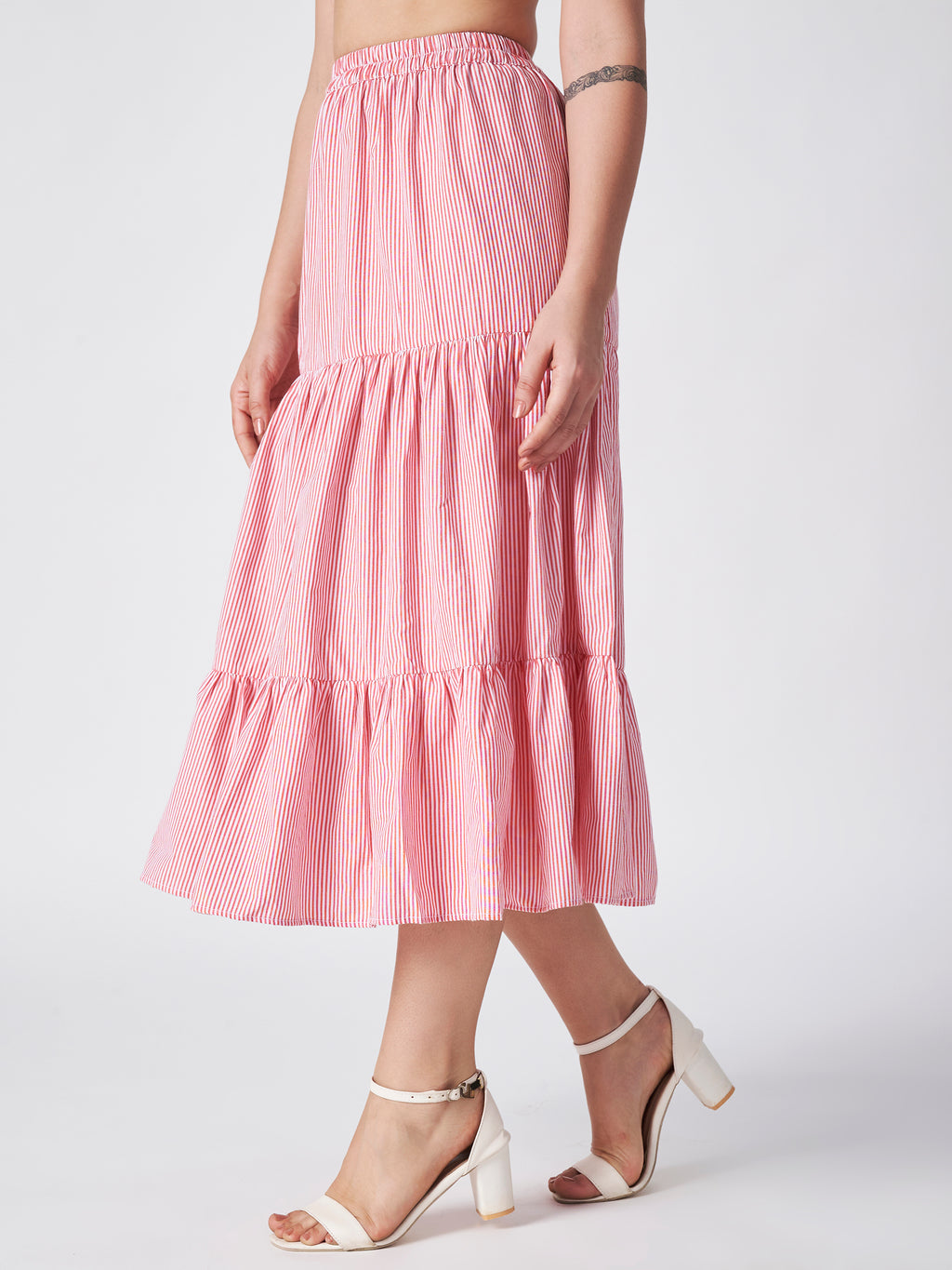 Candy Stripe  Cotton Midi Skirt