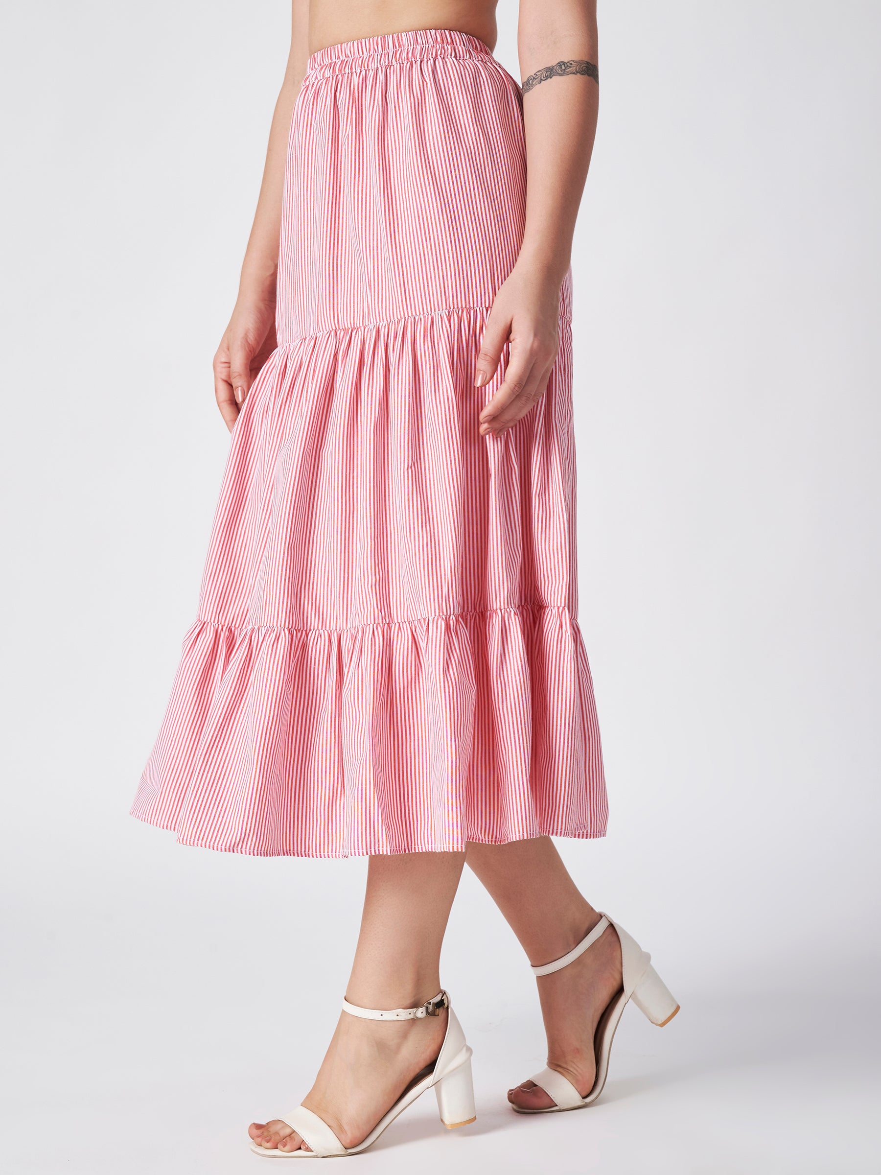 Candy Stripe  Cotton Midi Skirt