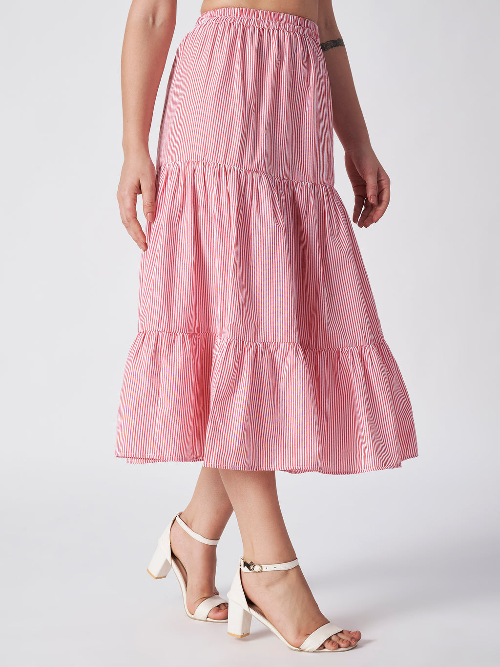 Candy Stripe  Cotton Midi Skirt