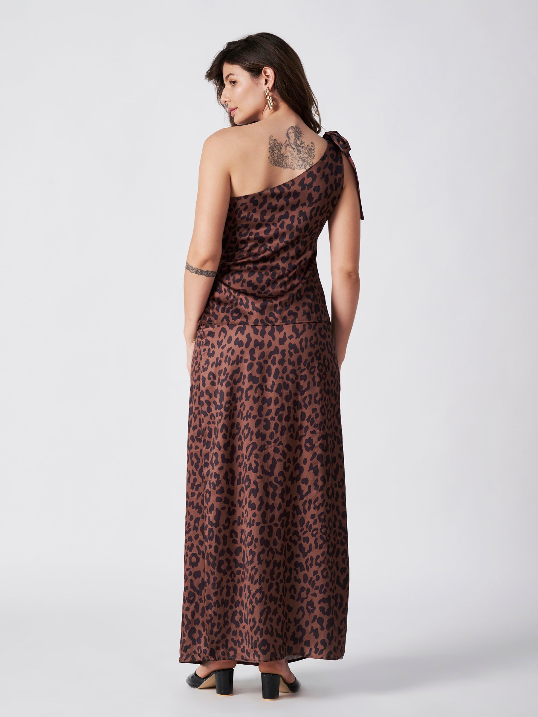 MOCHA LEOPARD PRINT ONE- SHOULDER  TOP