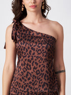 MOCHA LEOPARD PRINT ONE- SHOULDER  TOP