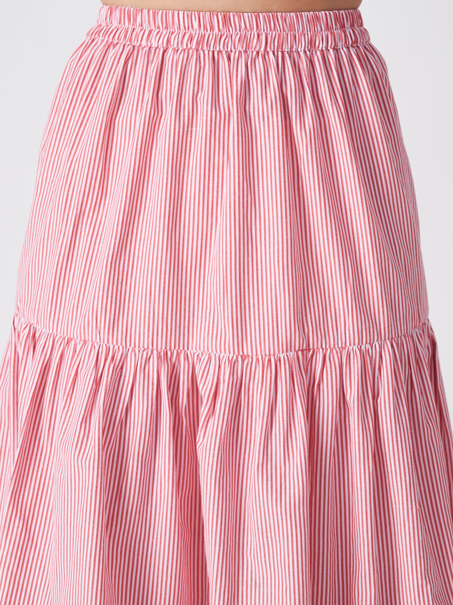 Candy Stripe  Cotton Midi Skirt