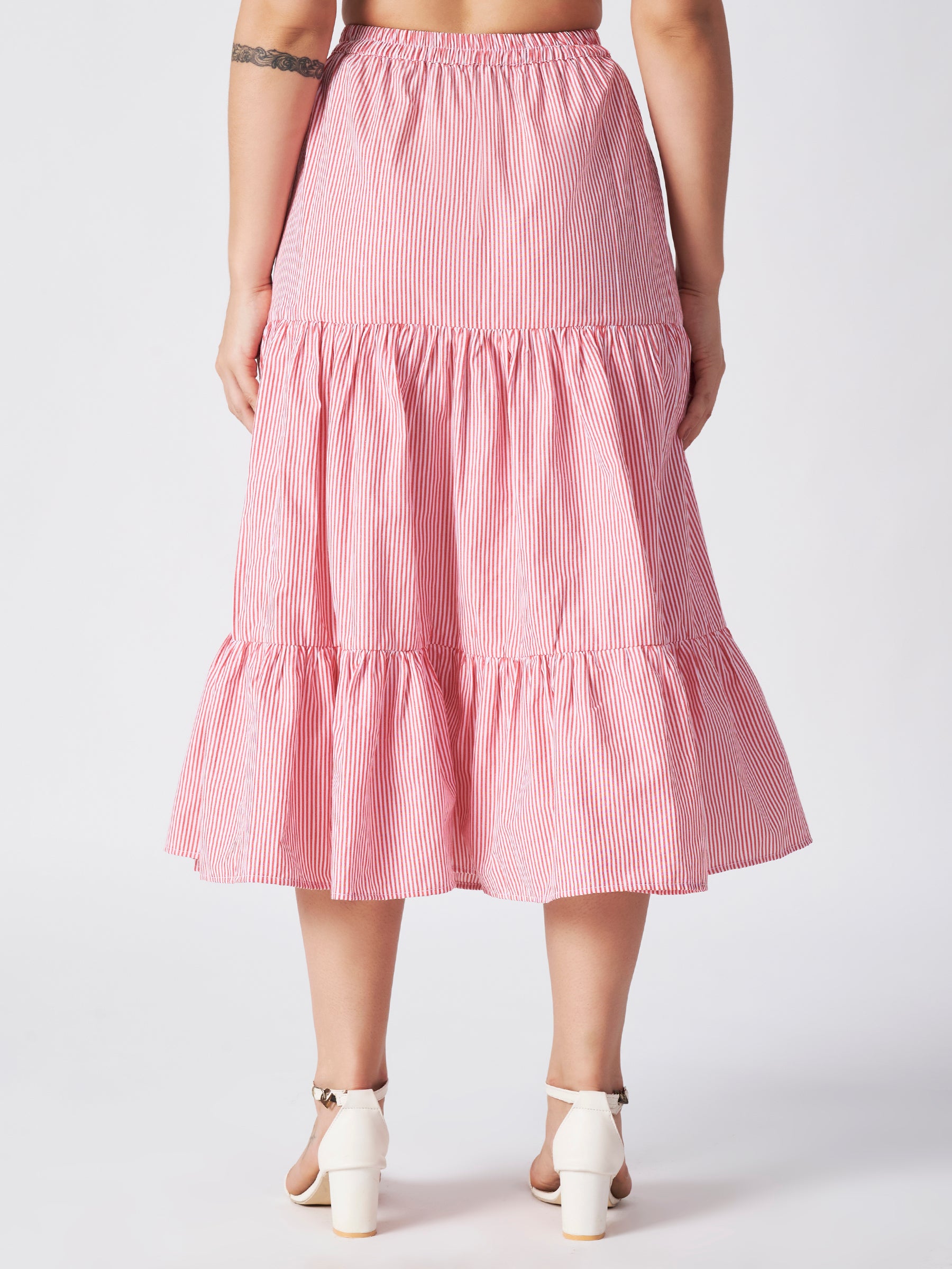 Candy Stripe  Cotton Midi Skirt