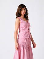 PINK PETAL TIE-FRONT TOP