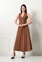 V-neck Sleeve Less Fit and Flare Long Dress