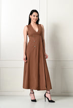 V-neck Sleeve Less Fit and Flare Long Dress