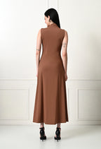 V-neck Sleeve Less Fit and Flare Long Dress