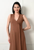 V-neck Sleeve Less Fit and Flare Long Dress