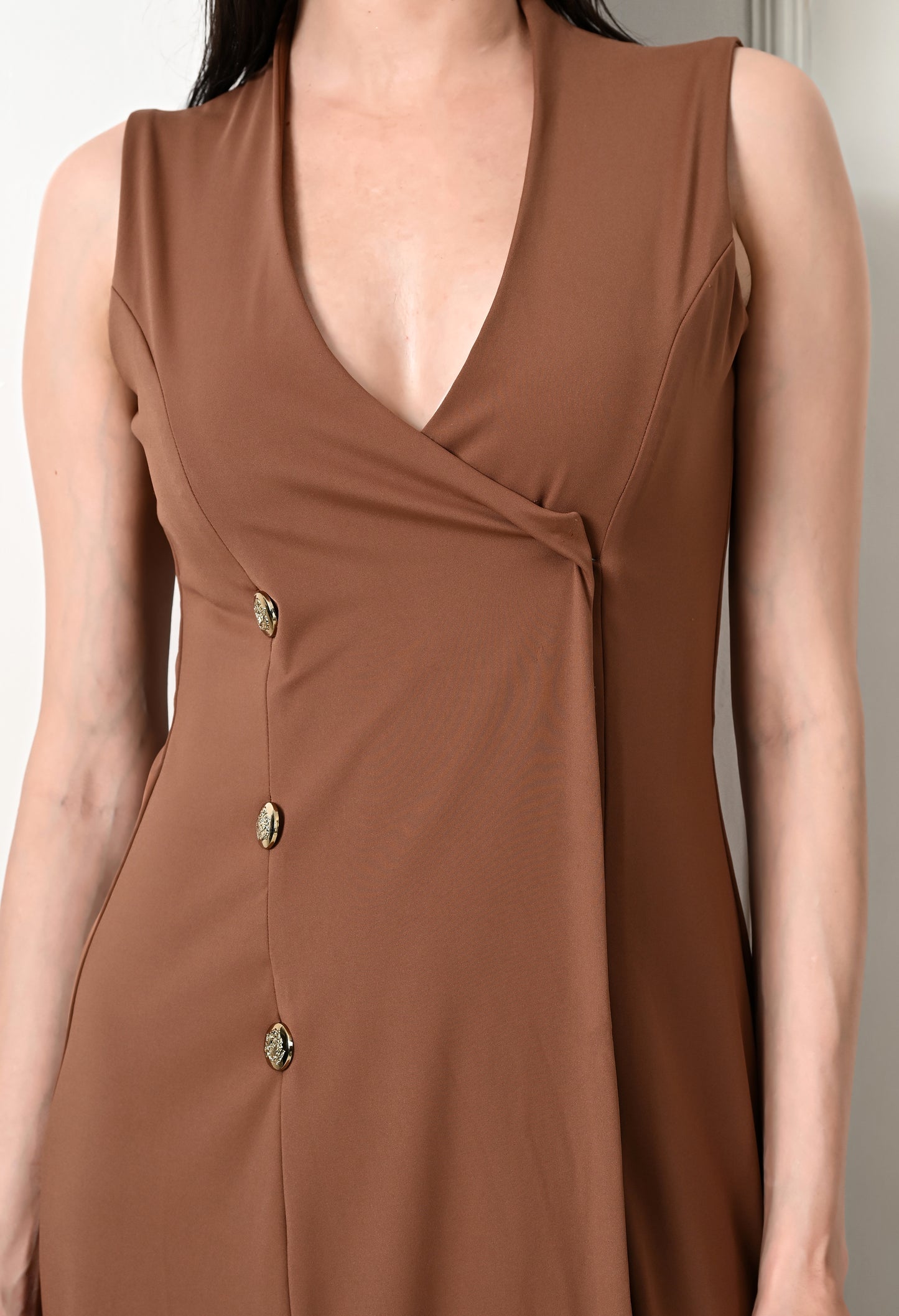 V-neck Sleeve Less Fit and Flare Long Dress