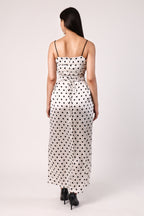Polka Lace Satin Maxi Dress