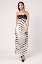 Polka Lace Satin Maxi Dress