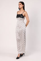 Polka Lace Satin Maxi Dress