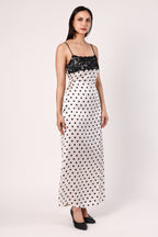 Polka Lace Satin Maxi Dress